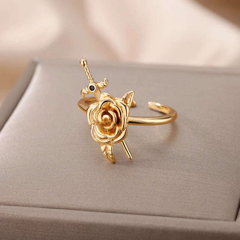 Vintage Rose Flower Sword Ring