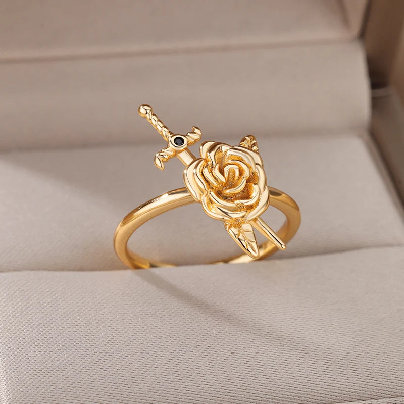 Vintage Rose Flower Sword Ring