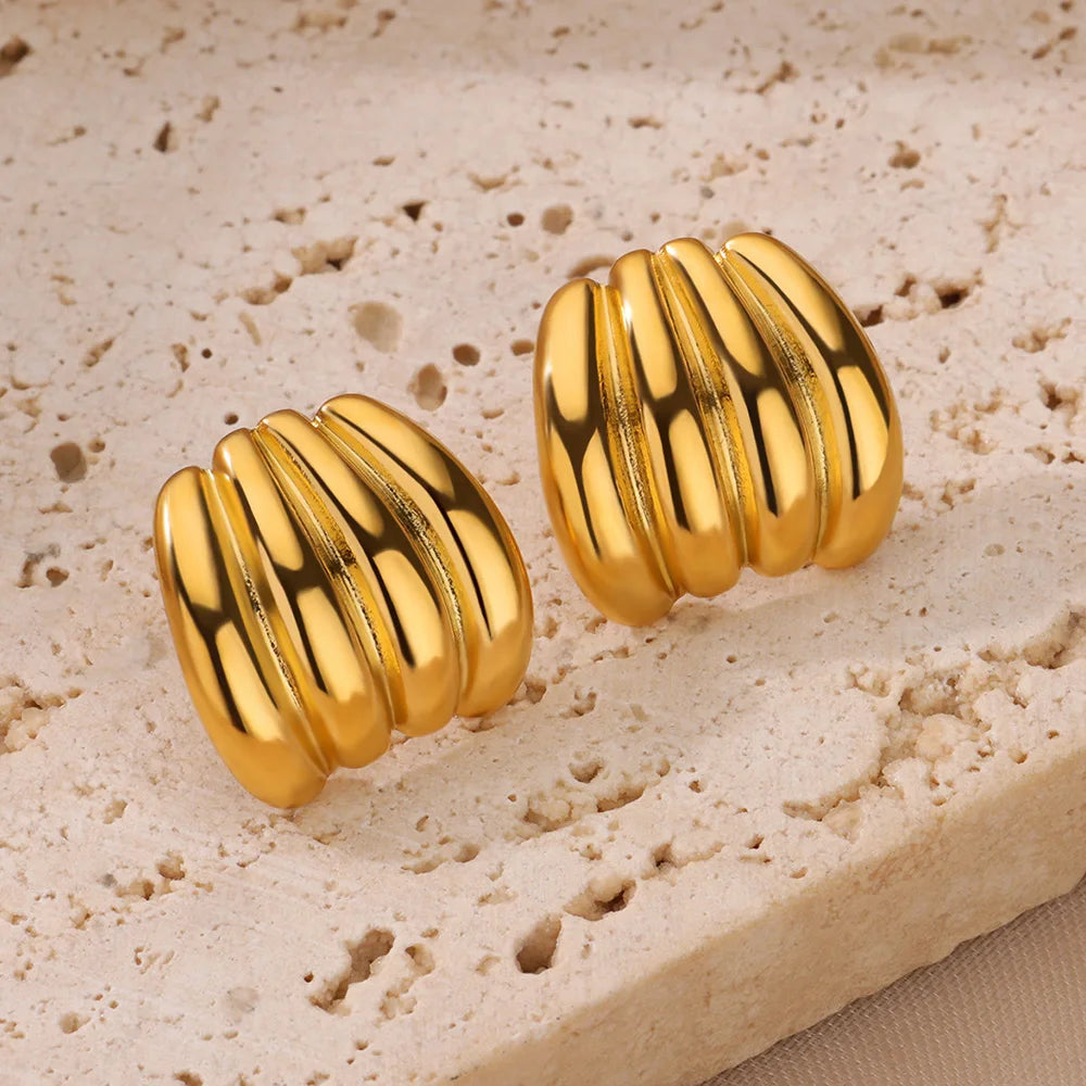 Retro Stripe Gold Earrings