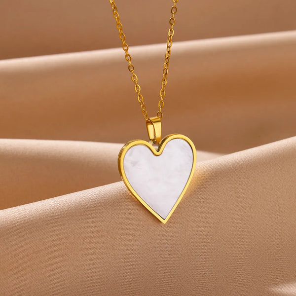 White Heart Pendant Necklace