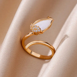 White Opal Tulip Flower Ring