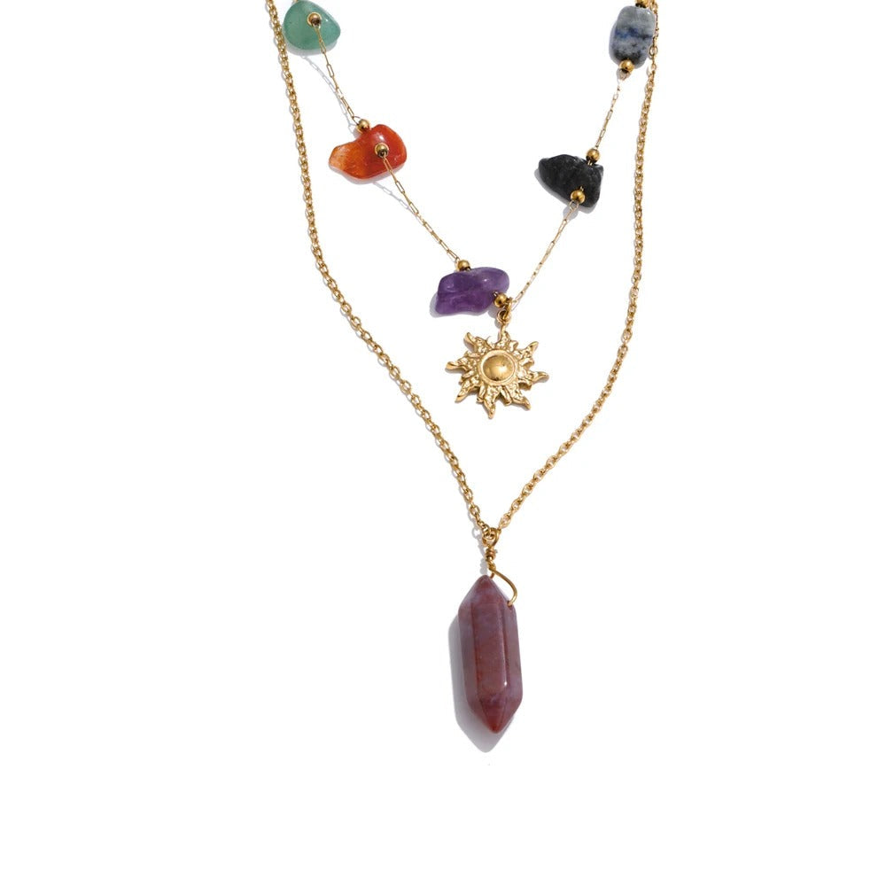 Double-Layer Sun Amethyst Drop Necklace