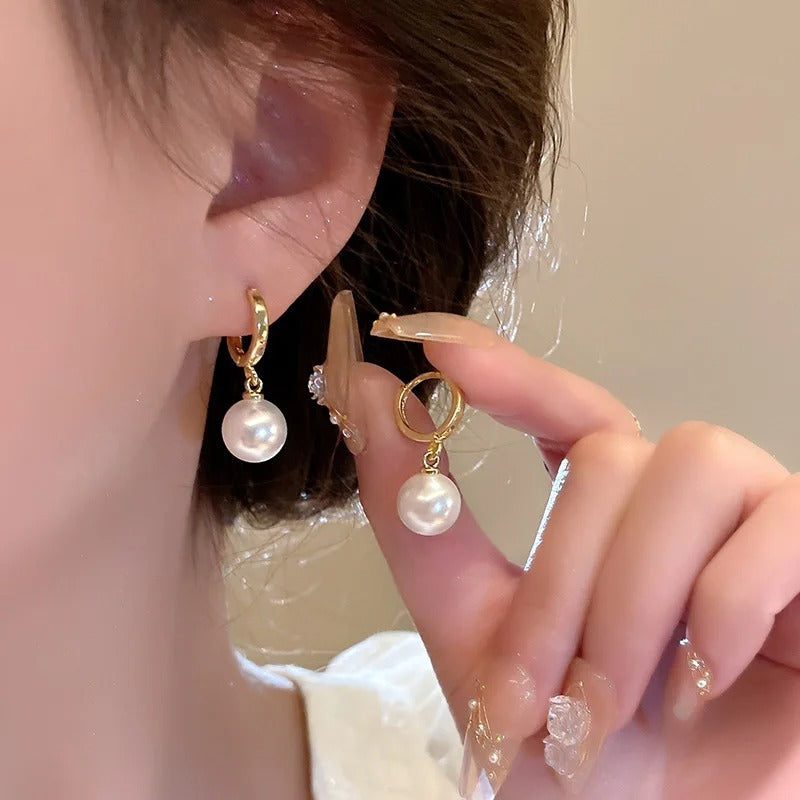 Pearl Drop Hoop Earrings