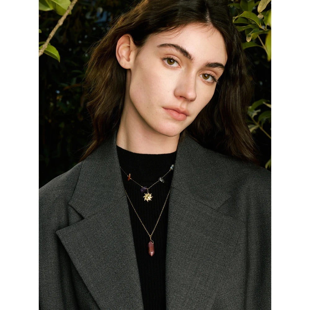 Double-Layer Sun Amethyst Drop Necklace