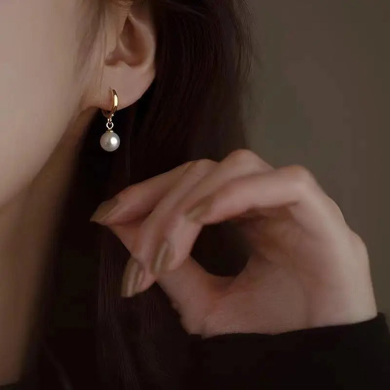 Pearl Drop Hoop Earrings