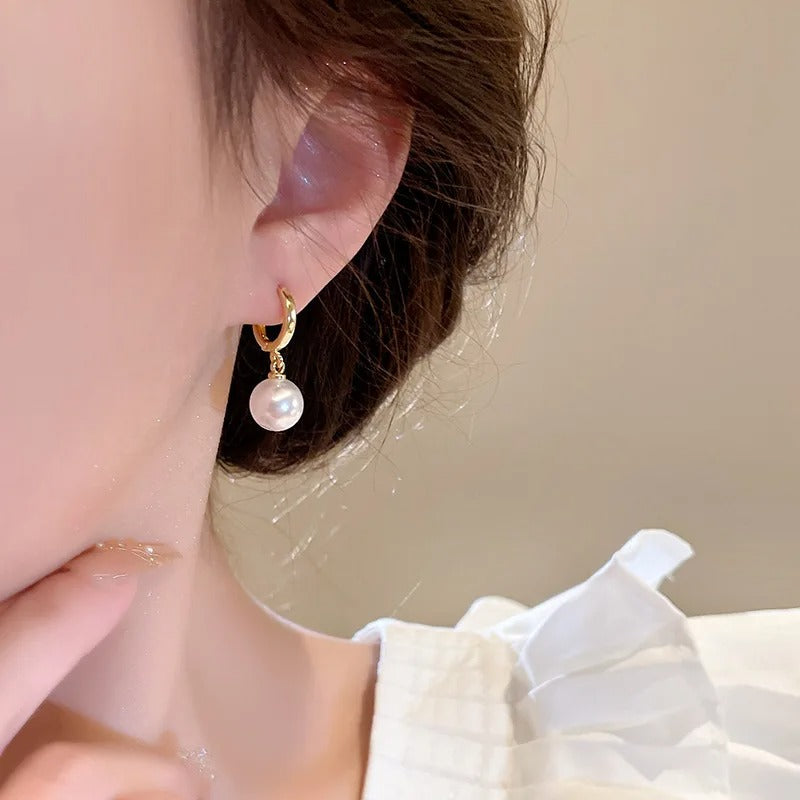 Pearl Drop Hoop Earrings