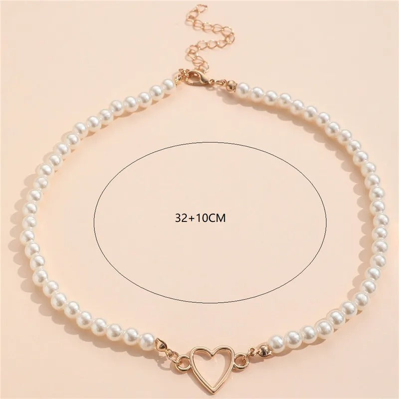 Heart Charm Pearl Necklace