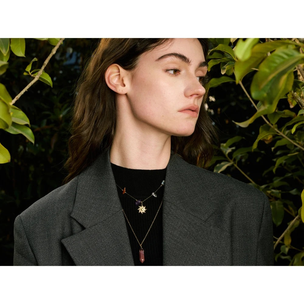 Double-Layer Sun Amethyst Drop Necklace