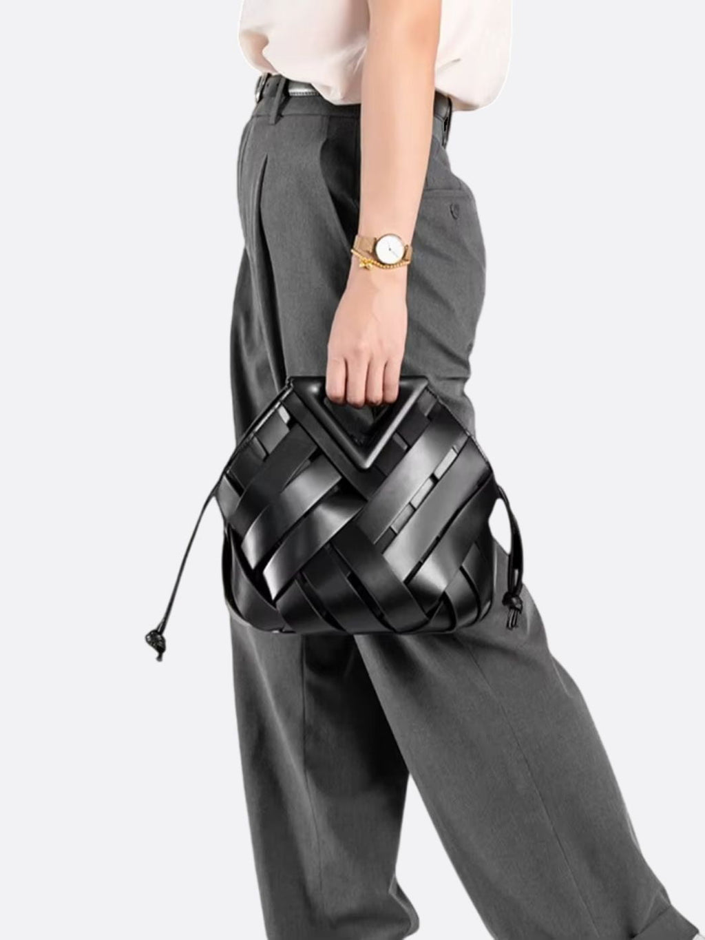 Woven Leather Crossbody Handbag - Oreela
